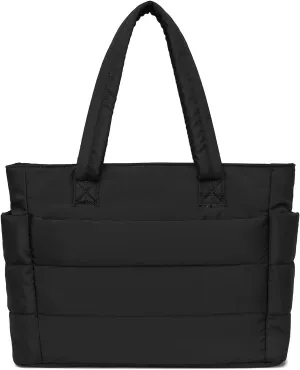 Quilted Puffer Tote Bag for Women Stylish Work Tote with Multiple Compartments Puffy Handbag