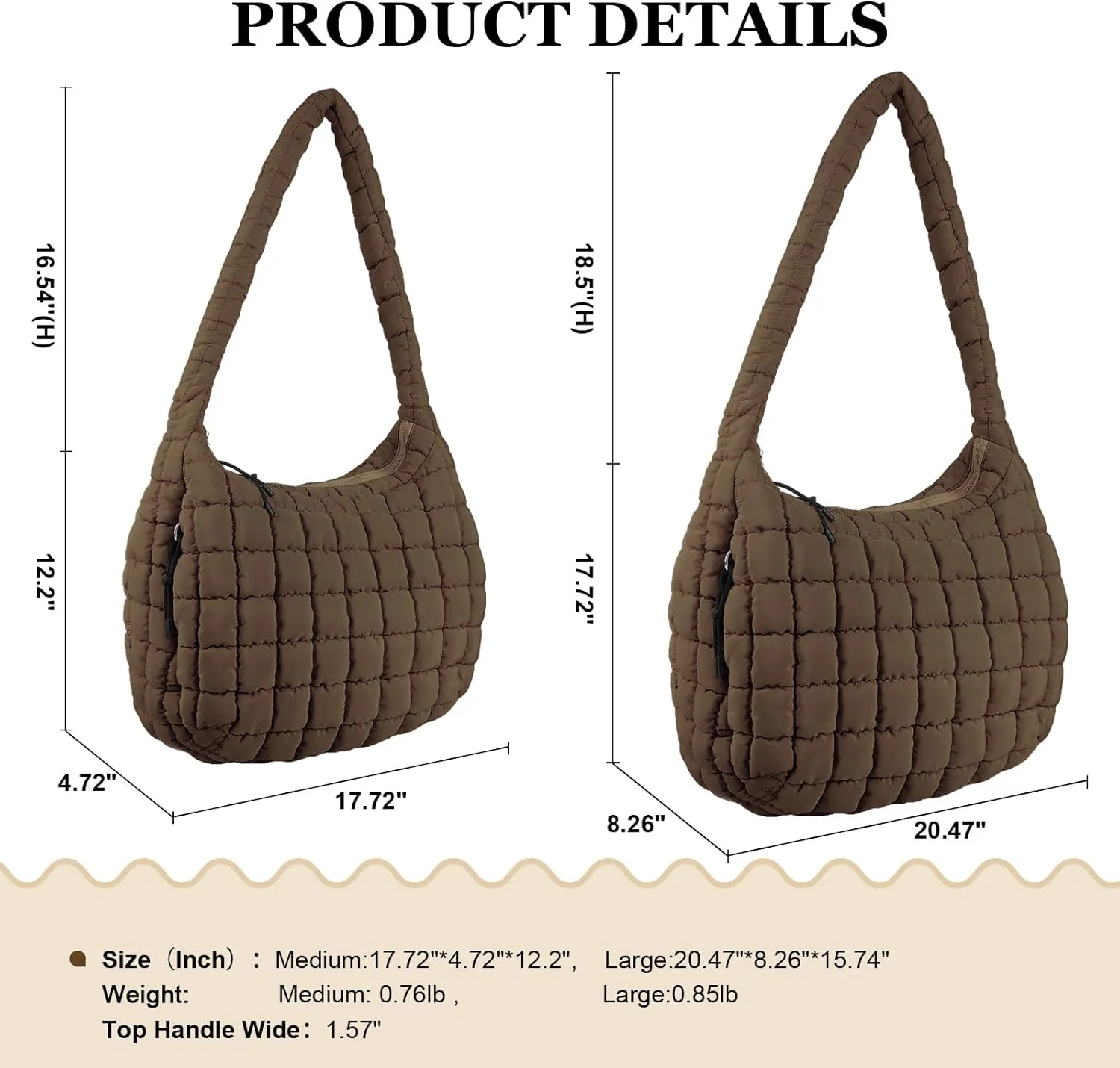 Quilted Puffer Tote Bag Large Crossbody Shoulder Bag with Zipper, Nylon Bubble Hobo Handbag Carryall Bag for Women