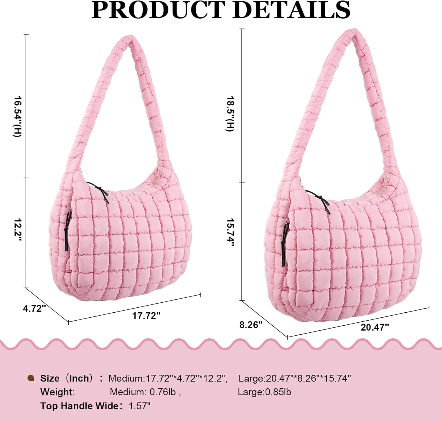 Quilted Puffer Tote Bag Large Crossbody Shoulder Bag with Zipper, Nylon Bubble Hobo Handbag Carryall Bag for Women