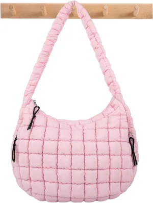 Quilted Puffer Tote Bag Large Crossbody Shoulder Bag with Zipper, Nylon Bubble Hobo Handbag Carryall Bag for Women
