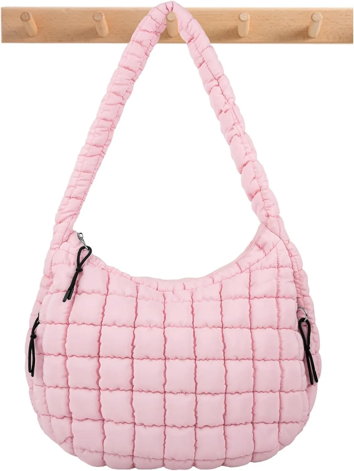Quilted Puffer Tote Bag Large Crossbody Shoulder Bag with Zipper, Nylon Bubble Hobo Handbag Carryall Bag for Women