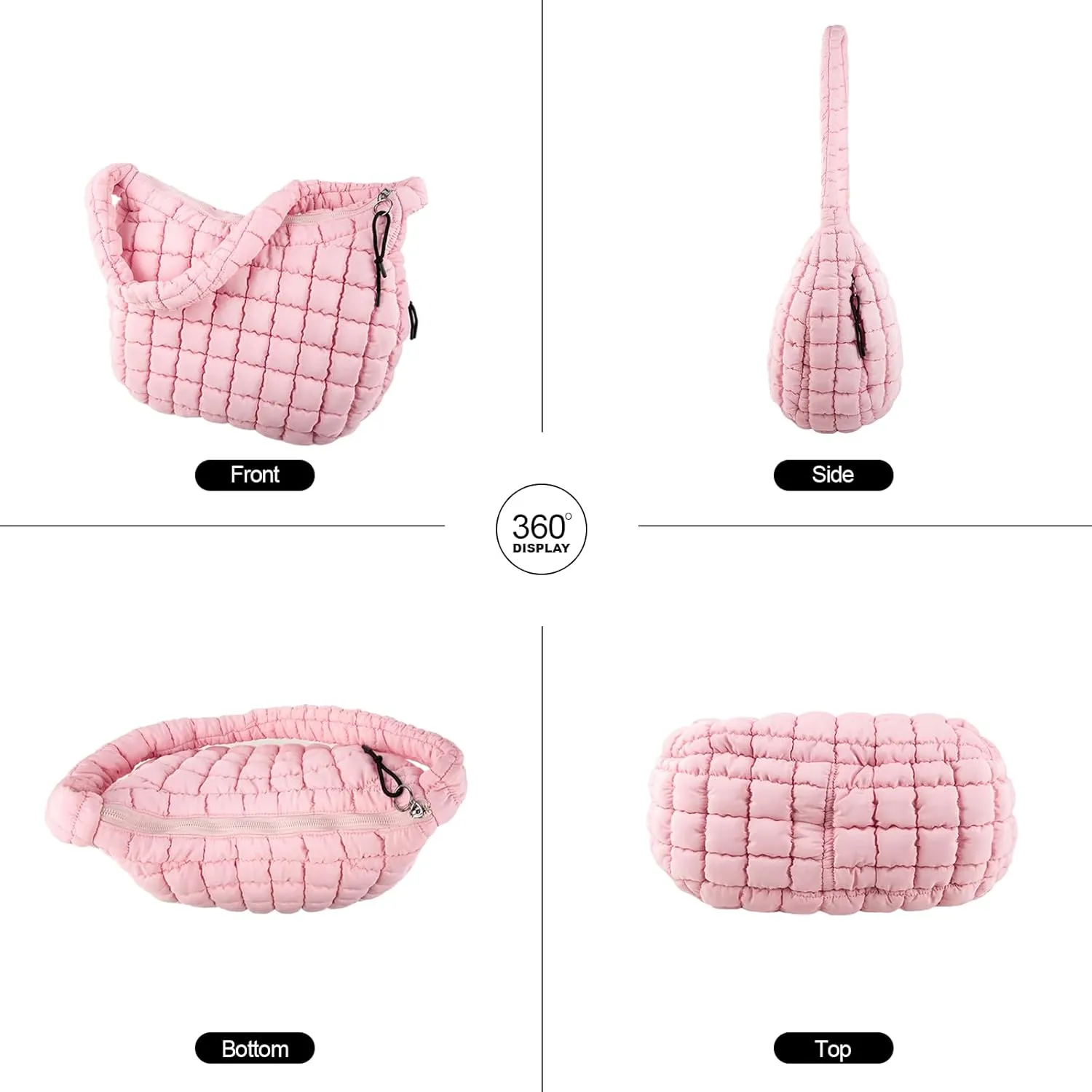 Quilted Puffer Tote Bag Large Crossbody Shoulder Bag with Zipper, Nylon Bubble Hobo Handbag Carryall Bag for Women