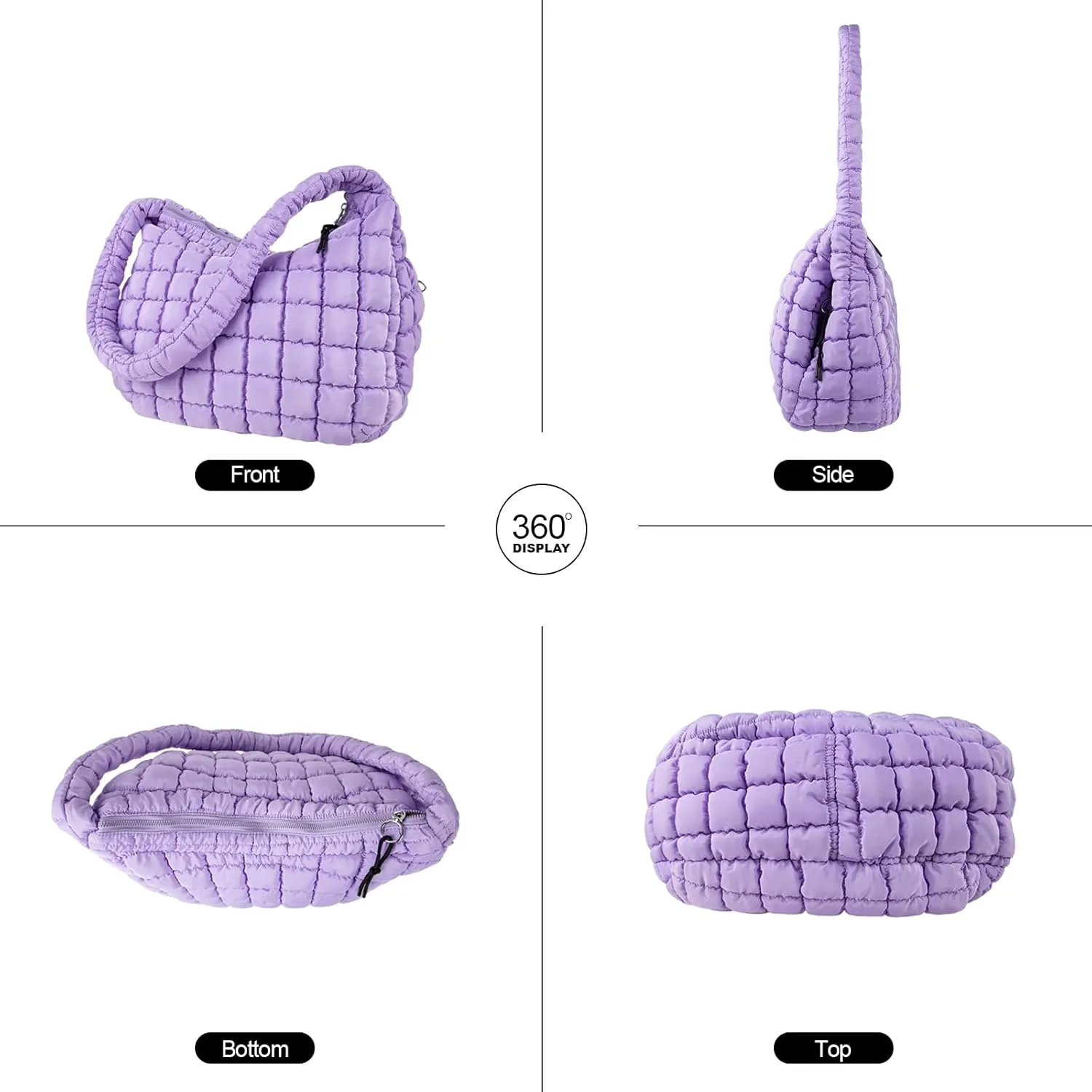 Quilted Puffer Tote Bag Large Crossbody Shoulder Bag with Zipper, Nylon Bubble Hobo Handbag Carryall Bag for Women