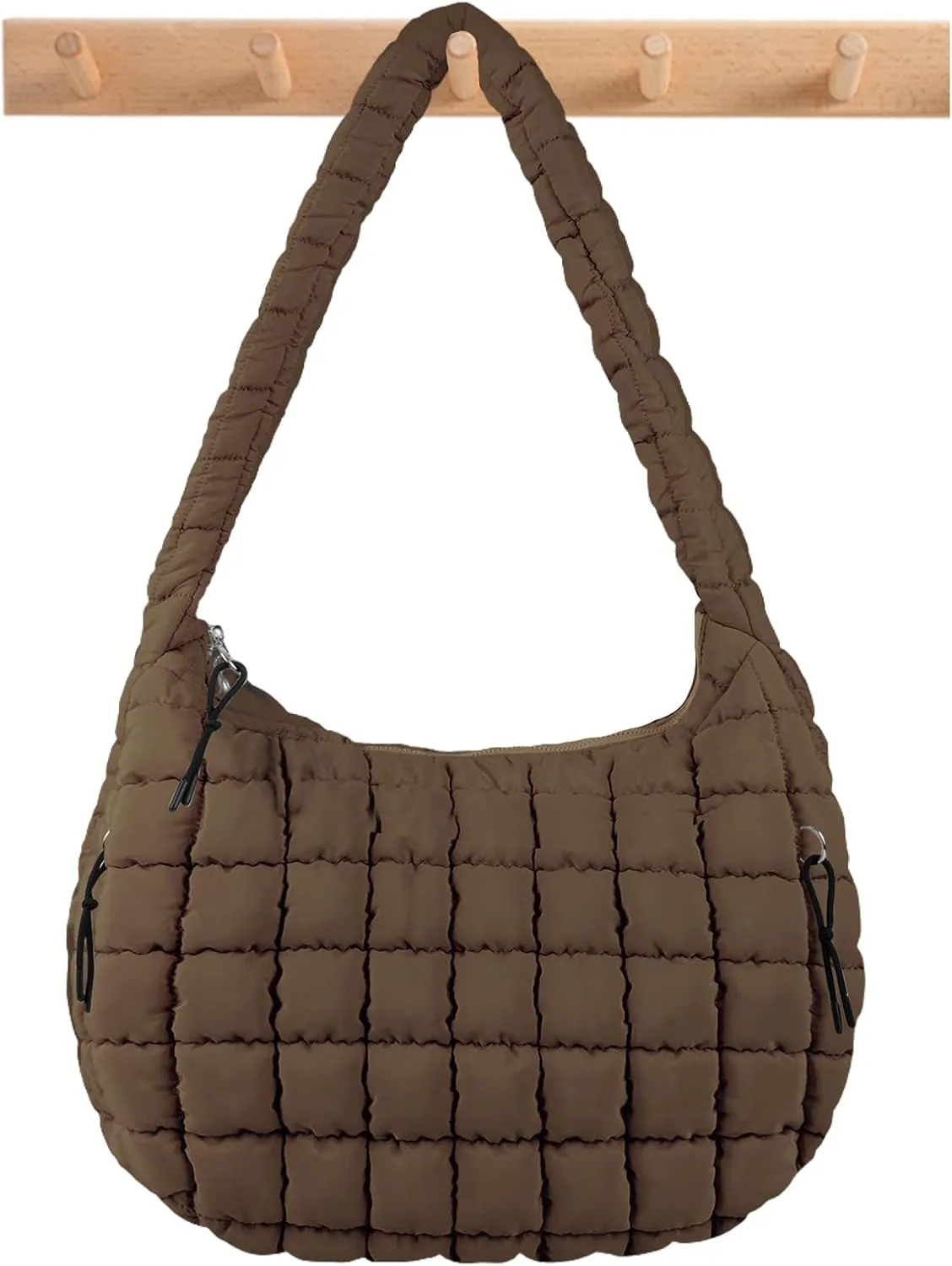 Quilted Puffer Tote Bag Large Crossbody Shoulder Bag with Zipper, Nylon Bubble Hobo Handbag Carryall Bag for Women