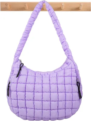 Quilted Puffer Tote Bag Large Crossbody Shoulder Bag with Zipper, Nylon Bubble Hobo Handbag Carryall Bag for Women