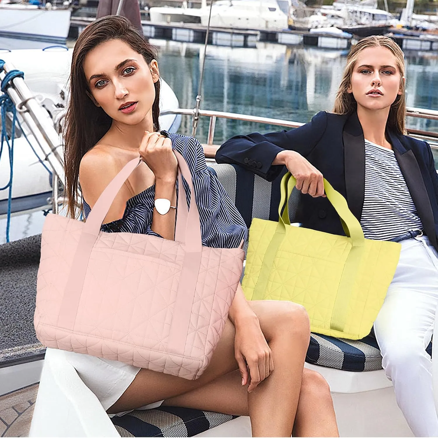 Quilted Tote Bag for Women, Mother's Day Gift, Lightweight Shoulder Bag with Magnetic Pocket, Breathable Strap Work Bag