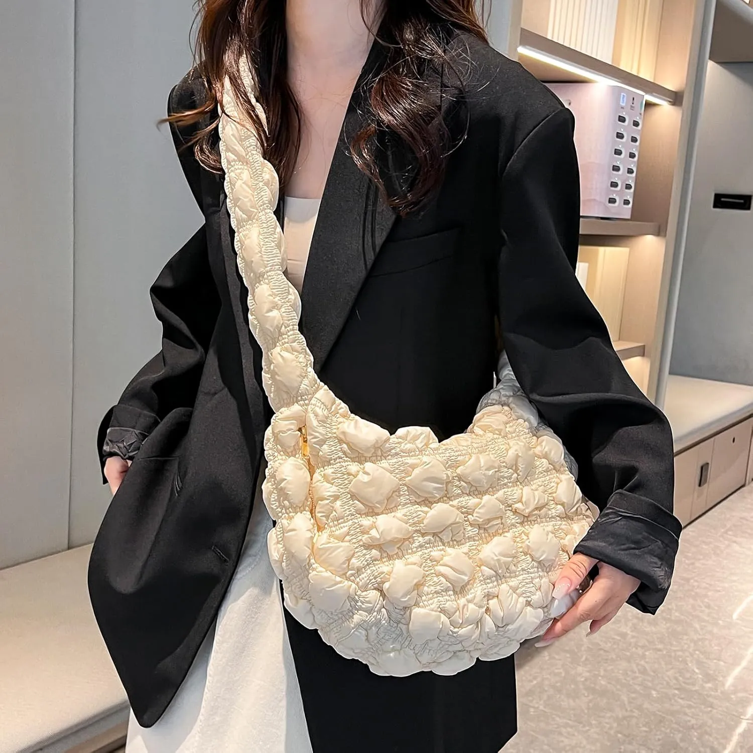 Quilted Tote Bag for Women, Puffer Shoulder Hobo Purse Crossbody Bag Lightweight Padding Handbag