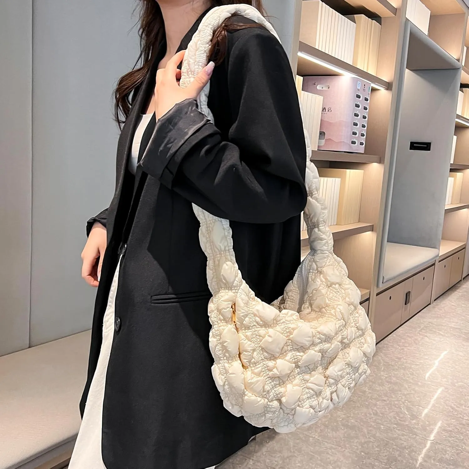 Quilted Tote Bag for Women, Puffer Shoulder Hobo Purse Crossbody Bag Lightweight Padding Handbag