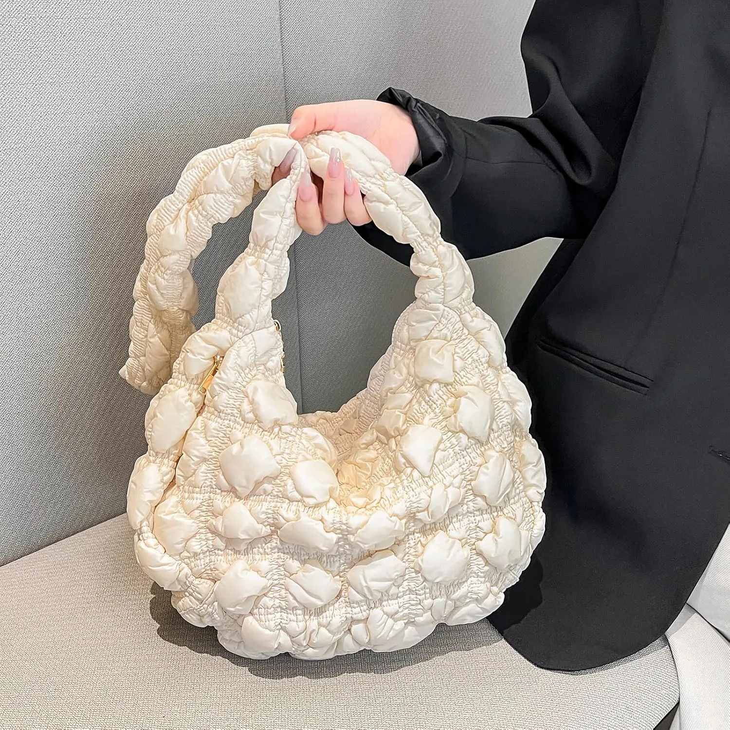 Quilted Tote Bag for Women, Puffer Shoulder Hobo Purse Crossbody Bag Lightweight Padding Handbag