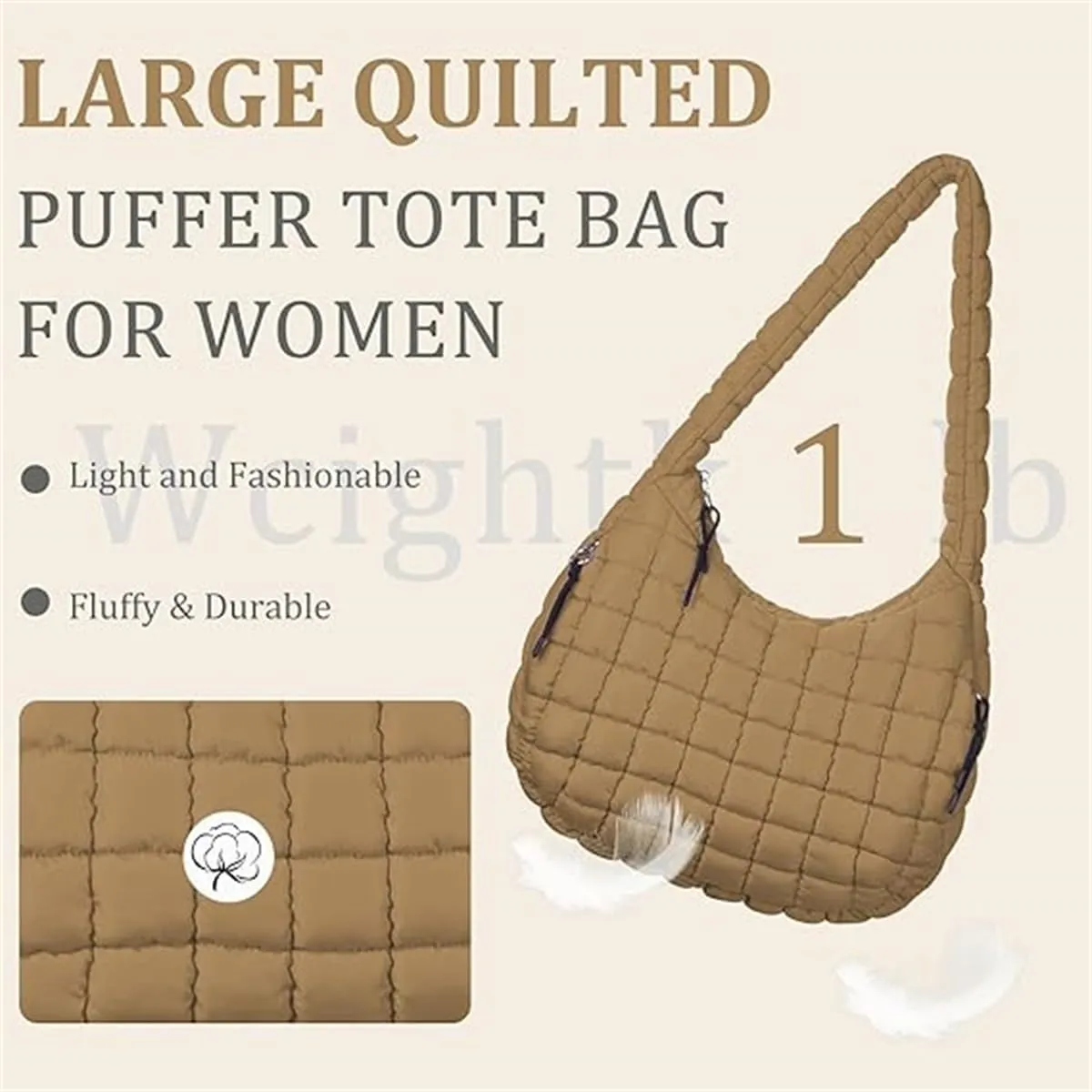 Quilted Tote Bag for Women,Large Nylon Crossbody Bag,Trendy Hobo Handbag,Lightweight Padding Shoulder Bag
