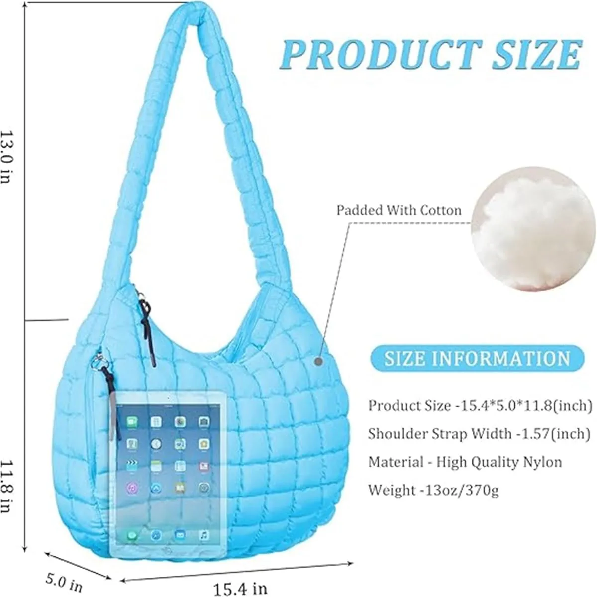 Quilted Tote Bag for Women,Large Nylon Crossbody Bag,Trendy Hobo Handbag,Lightweight Padding Shoulder Bag