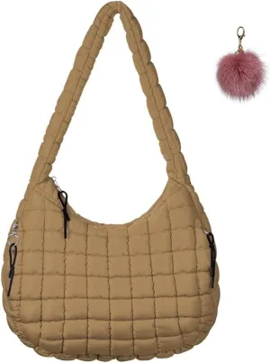 Quilted Tote Bag for Women,Large Nylon Crossbody Bag,Trendy Hobo Handbag,Lightweight Padding Shoulder Bag