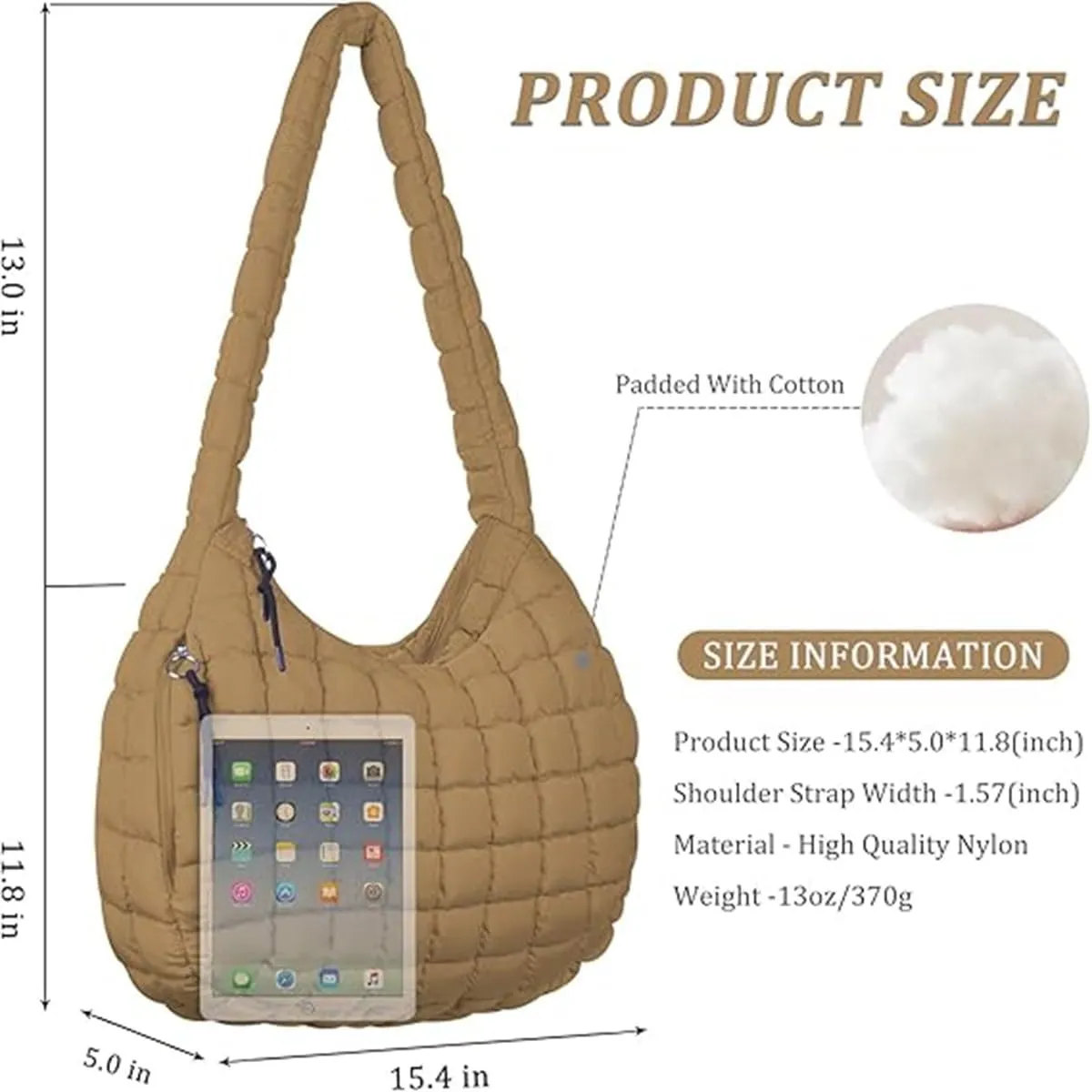 Quilted Tote Bag for Women,Large Nylon Crossbody Bag,Trendy Hobo Handbag,Lightweight Padding Shoulder Bag