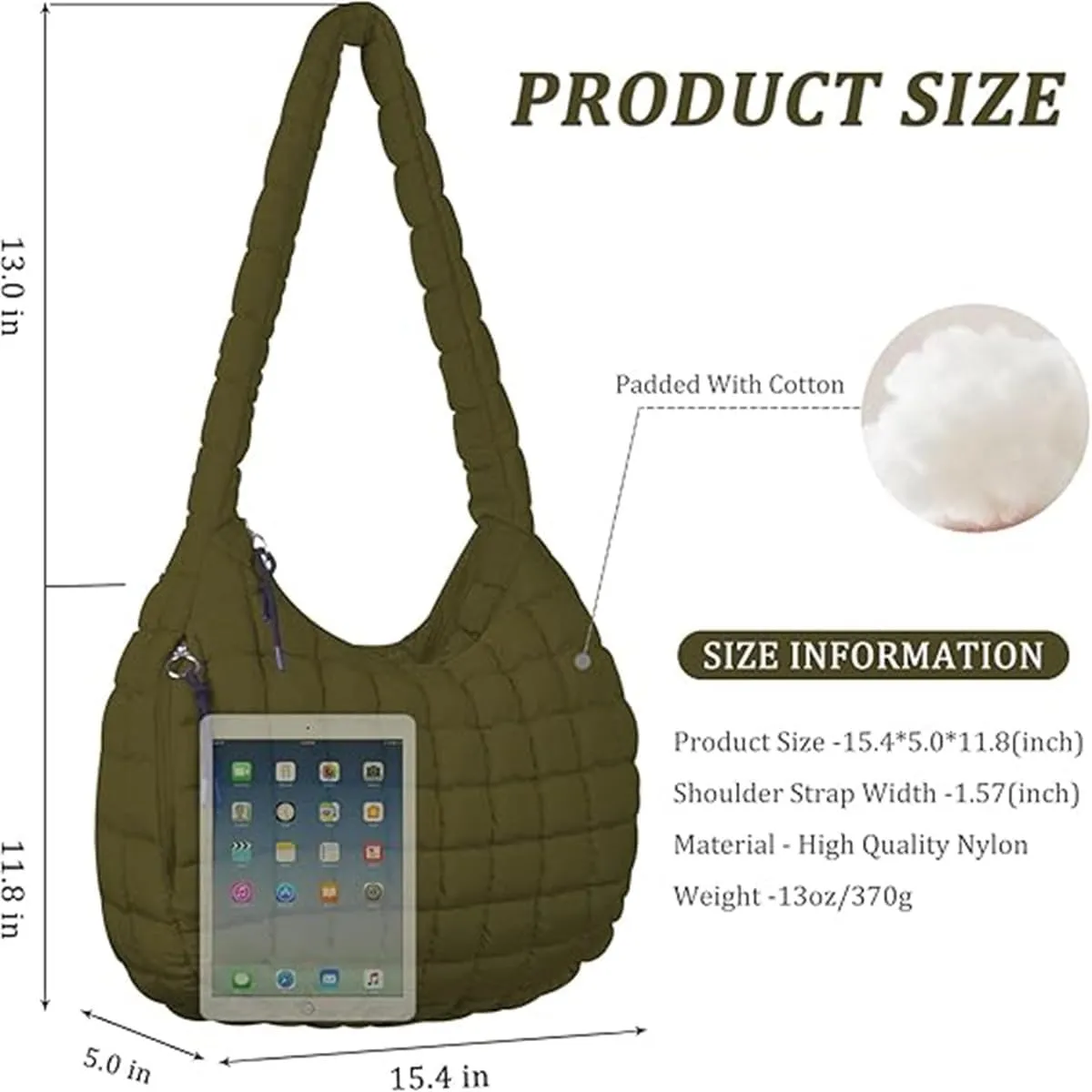 Quilted Tote Bag for Women,Large Nylon Crossbody Bag,Trendy Hobo Handbag,Lightweight Padding Shoulder Bag