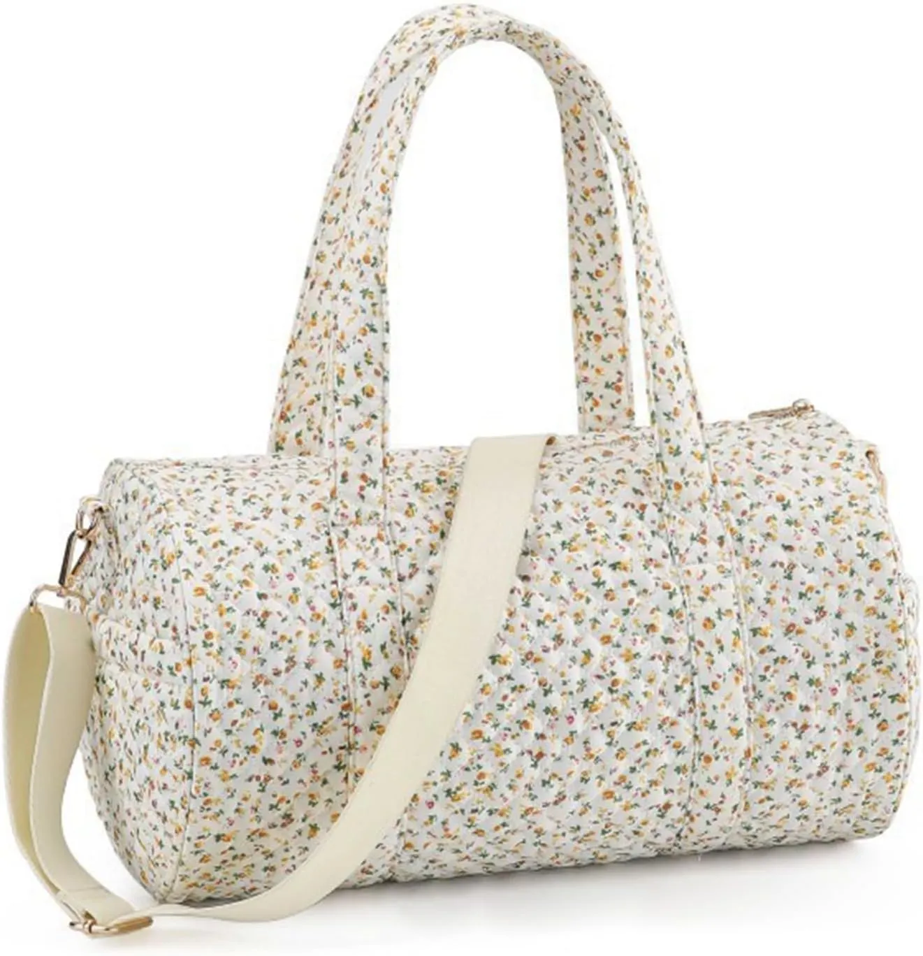 Quilted Travel Duffle Bag for Women Floral Quilted Overnight Bag with Adjustable Strap Gym Bag Carry On Tote Female Mommy Travel Bag