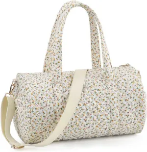 Quilted Travel Duffle Bag for Women Floral Quilted Overnight Bag with Adjustable Strap Gym Bag Carry On Tote Female Mommy Travel Bag