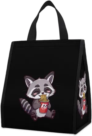 Raccoon Eating Instant Noodle Cup Lunch Bag for Adults Reusable Insulated Lunch Box Cooler Lunch Tote Bag for Work Travel Picnic