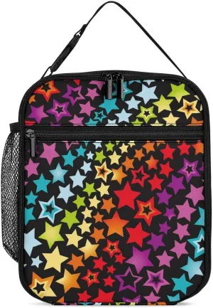 Rainbow Stars Pattern Reusable Lunch Bag Insulated Portable Lunch Box Bag Leak Proof Dining Bag Lunch Box Container Tote Pattern45, 27.5X20cm, style