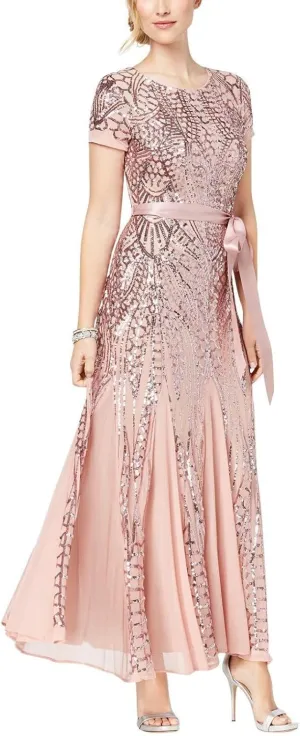 R&M Richards Womens Plus Formal Sequined Evening Dress