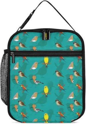 Random European Birds Reusable Lunch Bag Insulated Portable Lunch Box Bag Leak Proof Dining Bag Lunch Box Container Tote Pattern44