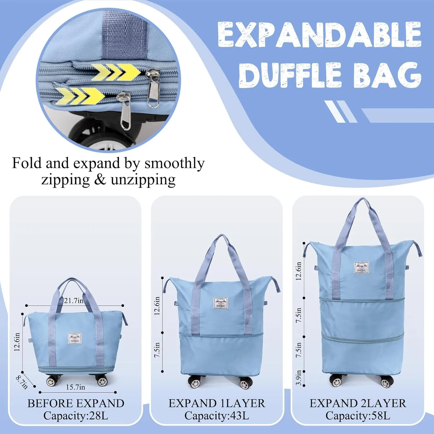Ranslen Travel Bag With Wheels,Expandable And Foldable Luggage Bag