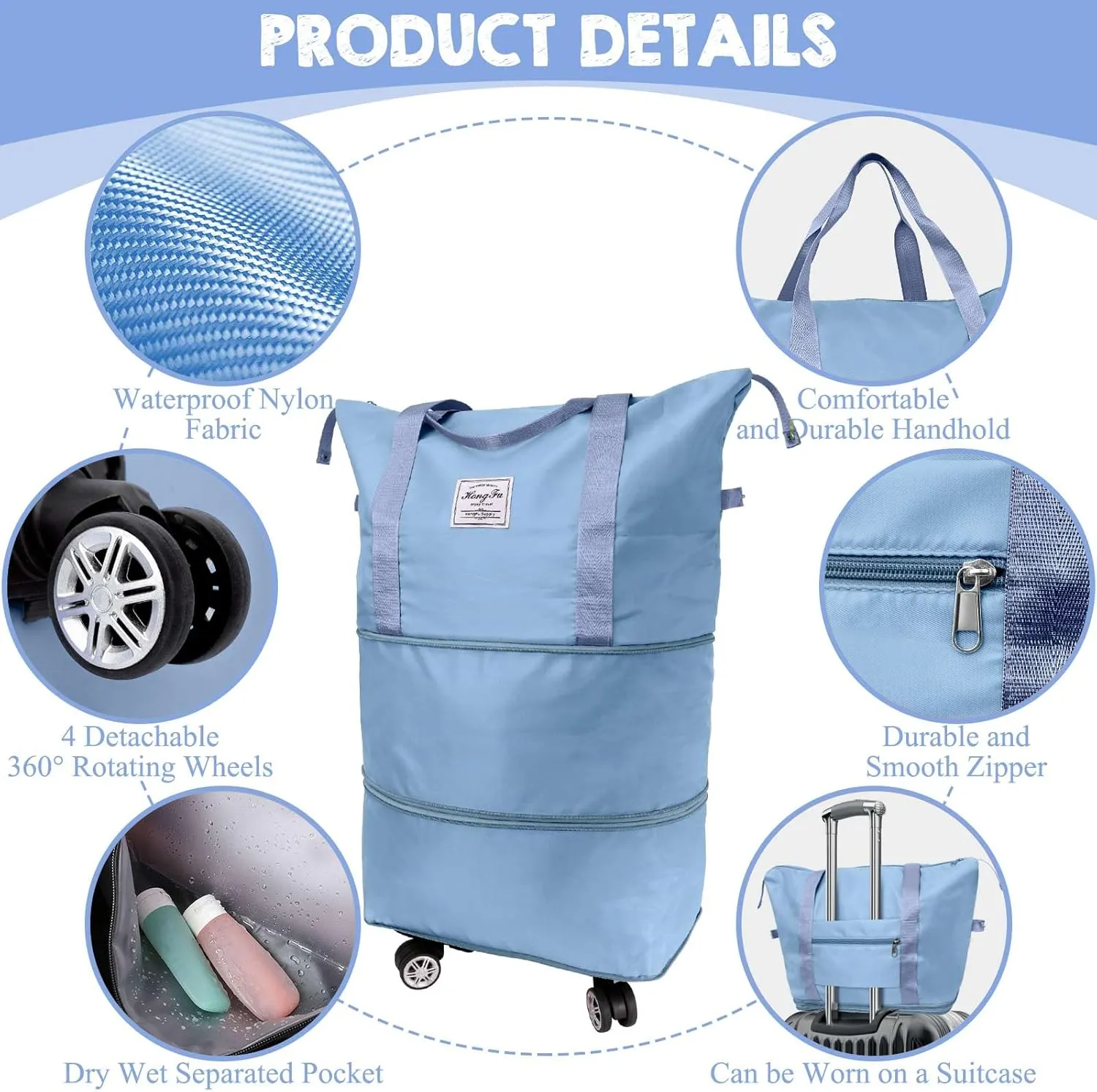Ranslen Travel Bag With Wheels,Expandable And Foldable Luggage Bag