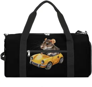 Rat Driving Gym Sport Bag Travel Duffel Bags Tote with Shoe Compartment Water Resistant Pouch Unisex