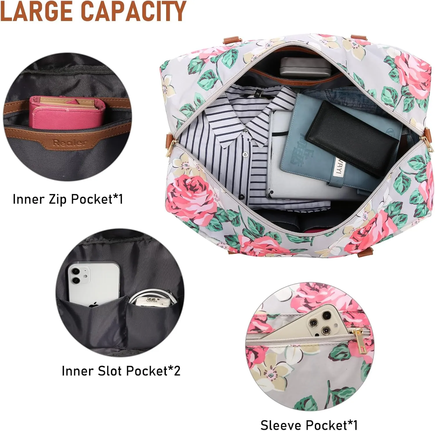 Realer Travel Duffel Bag for Women, Canvas Weekender Bag with Toiletry Bag, Large Carry on Overnight Bag with Shoe Compartment, Mommy Hospital Bags for Labor and Delivery