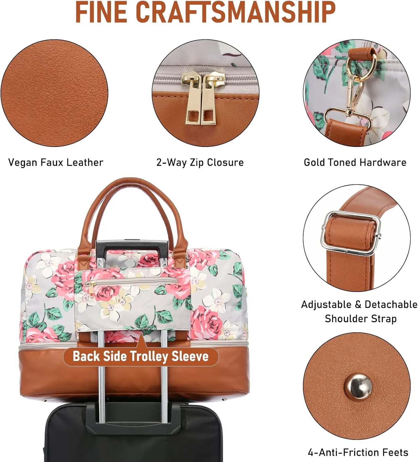 Realer Travel Duffel Bag for Women, Canvas Weekender Bag with Toiletry Bag, Large Carry on Overnight Bag with Shoe Compartment, Mommy Hospital Bags for Labor and Delivery