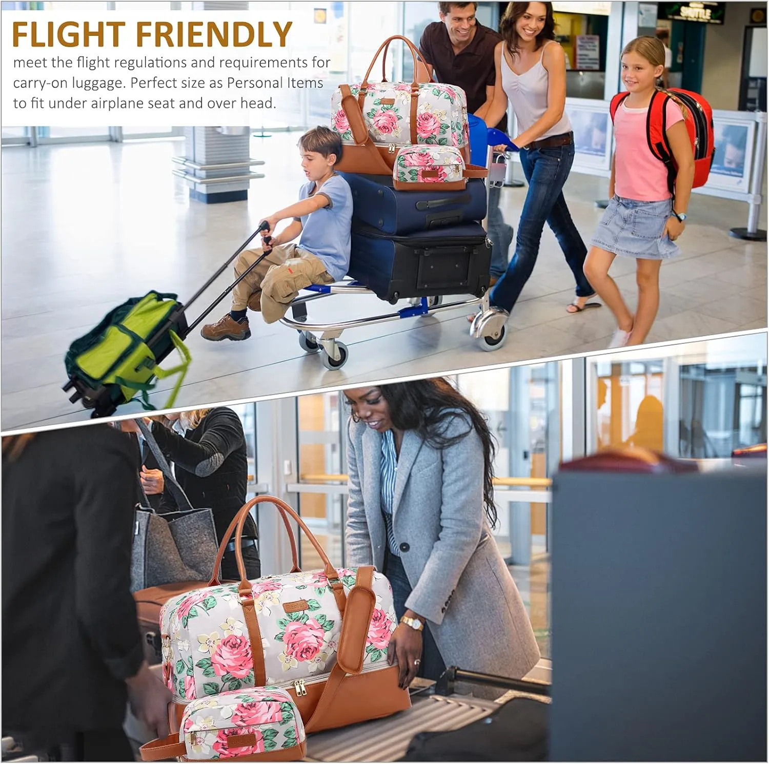 Realer Travel Duffel Bag for Women, Canvas Weekender Bag with Toiletry Bag, Large Carry on Overnight Bag with Shoe Compartment, Mommy Hospital Bags for Labor and Delivery