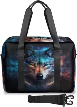 Reality Wolf Face Galaxy Womens Travel Bags, Weekender Carry on for Women, Sports Gym Bag, Workout Duffel bag, Overnight Shoulder Bag