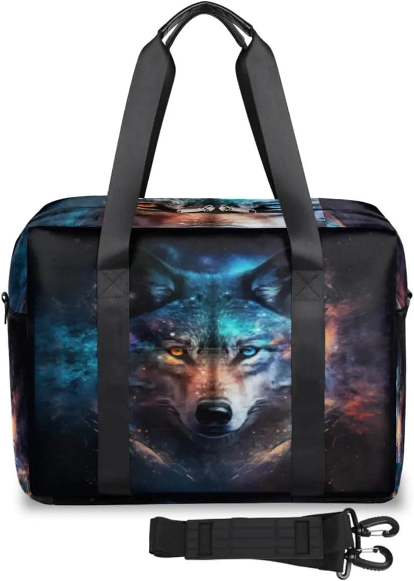 Reality Wolf Face Galaxy Womens Travel Bags, Weekender Carry on for Women, Sports Gym Bag, Workout Duffel bag, Overnight Shoulder Bag