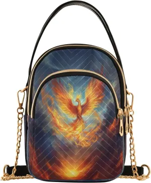 Rebirth Phoenix Crossbody Handbags for Women Casual Leather Shoulder Phone Purse