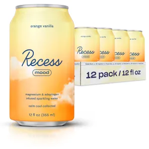 Recess Mood Magnesium Supplement Drink Calming Beverage, 12 Ounce, Pack of 12 (Orange Vanilla, 12 Pack)