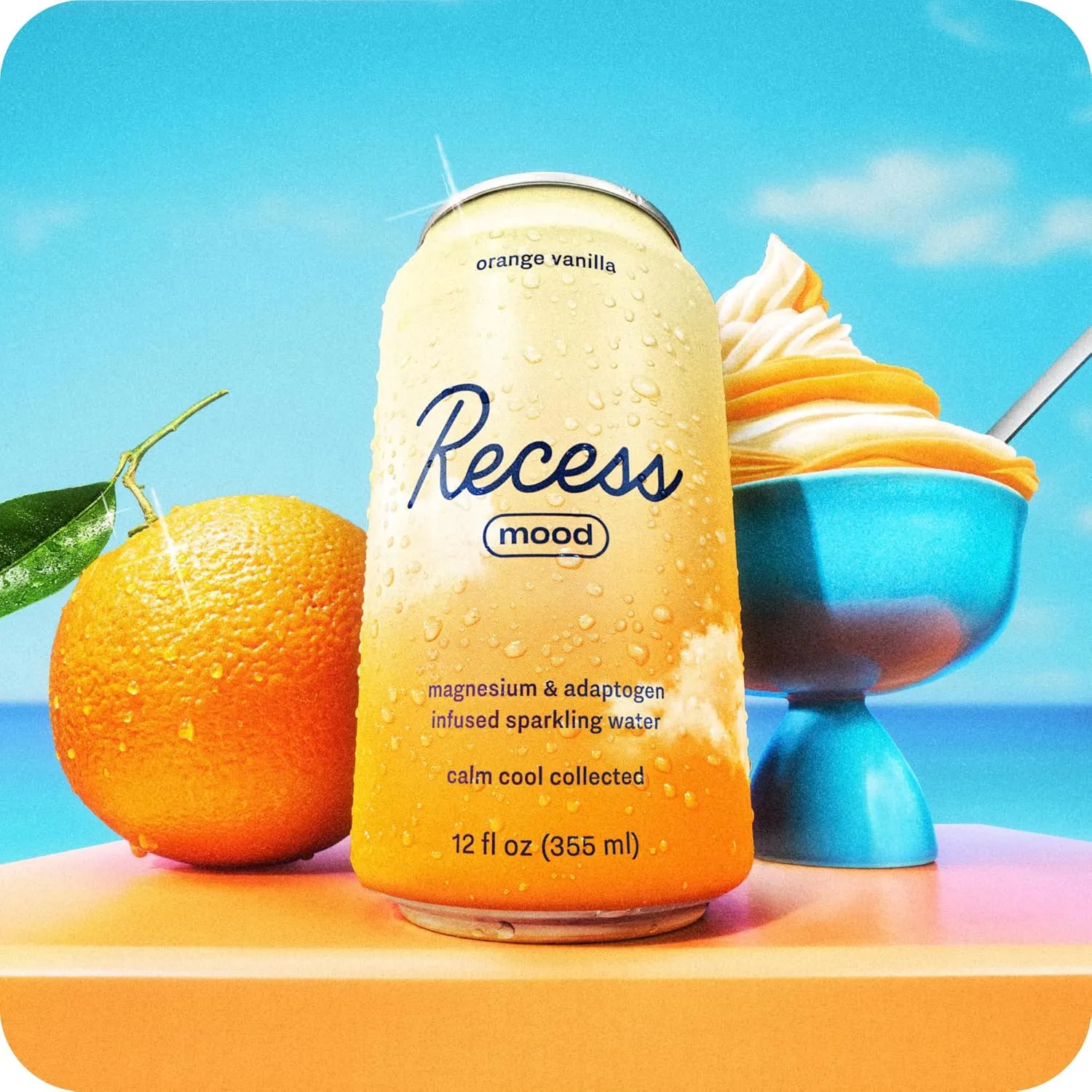 Recess Mood Magnesium Supplement Drink Calming Beverage, 12 Ounce, Pack of 12 (Orange Vanilla, 12 Pack)