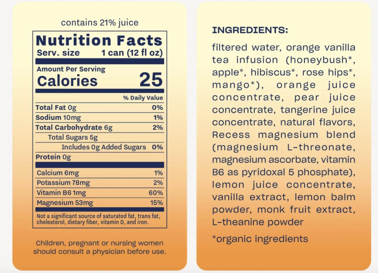 Recess Mood Magnesium Supplement Drink Calming Beverage, 12 Ounce, Pack of 12 (Orange Vanilla, 12 Pack)