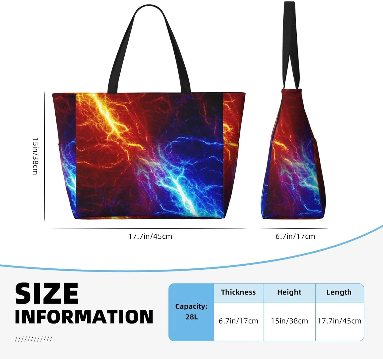Red Blue Fire Flame Large Capacity Travel Bag Lightweight Shopping Handbag Beach Tote Bags Casual Work Bag For Women
