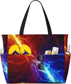 Red Blue Fire Flame Large Capacity Travel Bag Lightweight Shopping Handbag Beach Tote Bags Casual Work Bag For Women