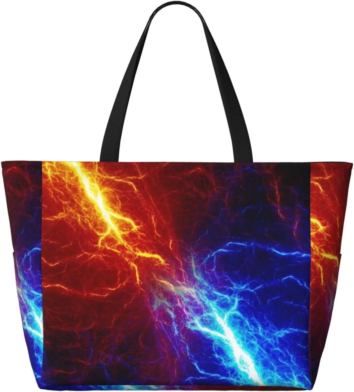 Red Blue Fire Flame Large Capacity Travel Bag Lightweight Shopping Handbag Beach Tote Bags Casual Work Bag For Women