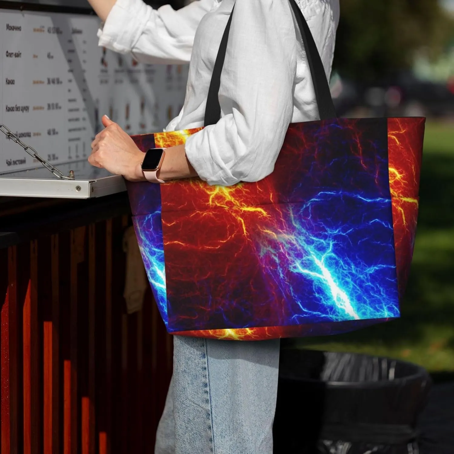 Red Blue Fire Flame Large Capacity Travel Bag Lightweight Shopping Handbag Beach Tote Bags Casual Work Bag For Women