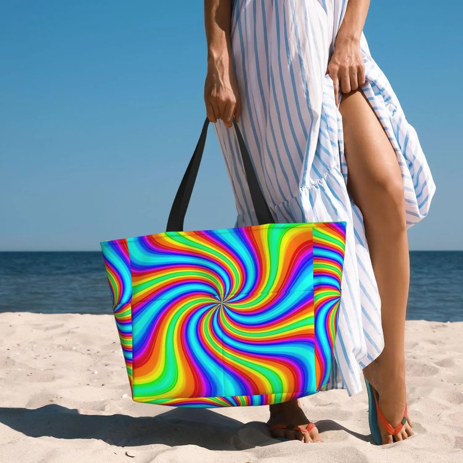 Red Blue Fire Flame Large Capacity Travel Bag Lightweight Shopping Handbag Beach Tote Bags Casual Work Bag For Women