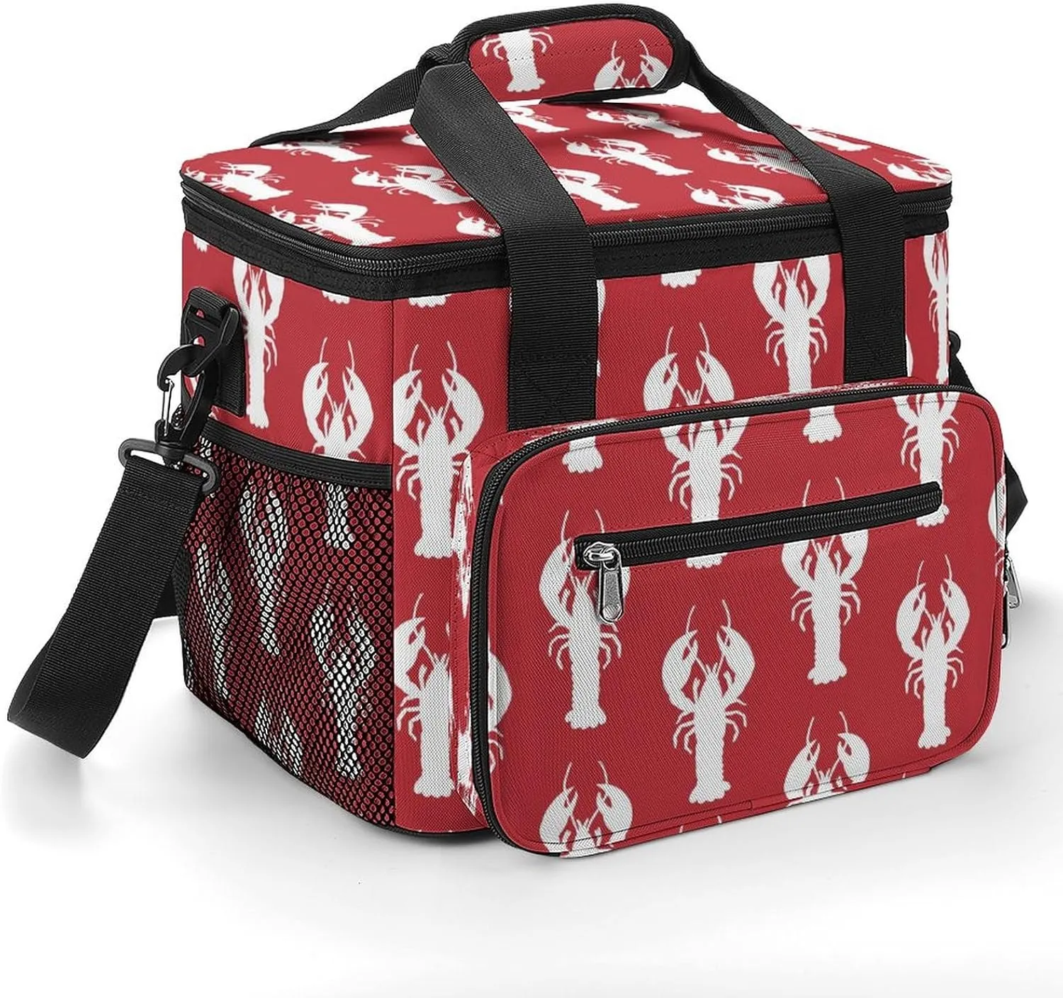 Red Hand Drawn Lobster Silhouette 22.5L Insulated Camping Coolers Bag Large Leakproof Ice Chest for Beach Travel Picnic