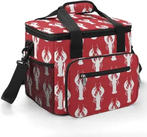 Red Hand Drawn Lobster Silhouette 22.5L Insulated Camping Coolers Bag Large Leakproof Ice Chest for Beach Travel Picnic
