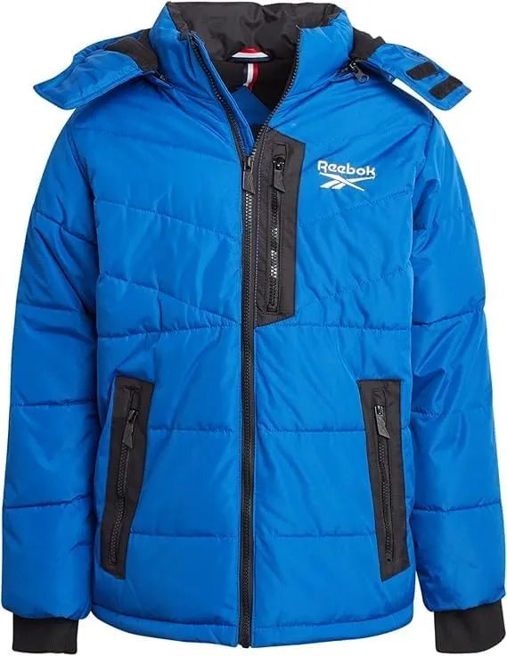 Reebok Boys Puffer Jacket - Heavyweight Weather Resistant Quilted Jacket for Boys - Fleece Insulated Winter Jackets with Hood