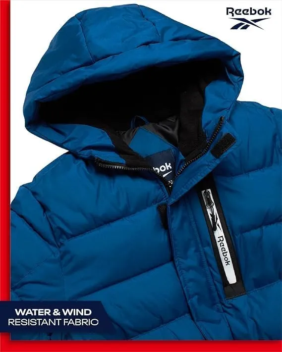 Reebok Boys Puffer Jacket - Heavyweight Weather Resistant Quilted Jacket for Boys - Fleece Insulated Winter Jackets with Hood