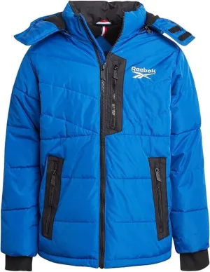 Reebok Boys Puffer Jacket - Heavyweight Weather Resistant Quilted Jacket for Boys - Fleece Insulated Winter Jackets with Hood
