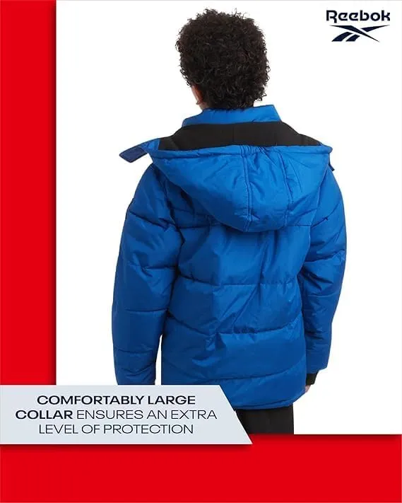 Reebok Boys Puffer Jacket - Heavyweight Weather Resistant Quilted Jacket for Boys - Fleece Insulated Winter Jackets with Hood