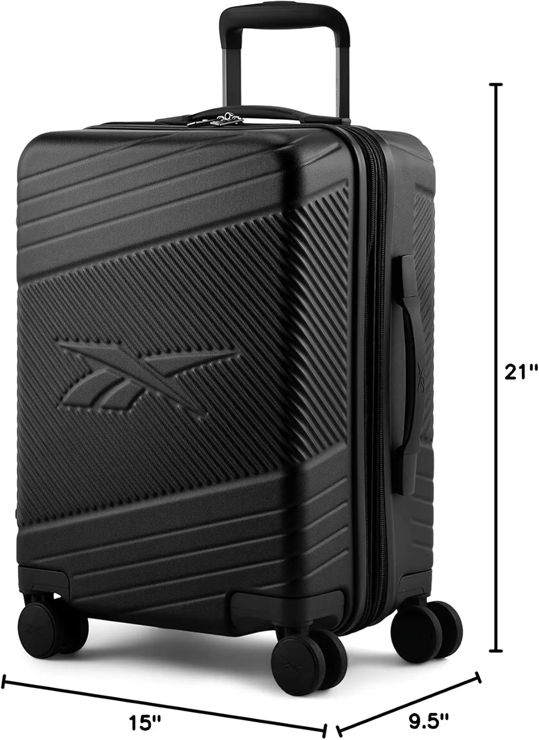 Reebok Go Collection 20 Inch Hard Shell Spinner Carry On Luggage for Airplanes, ABS/PC Hardside Suitcase with 360-Degree Spinner Wheels, Retractable Handle, Airline Approved, Black