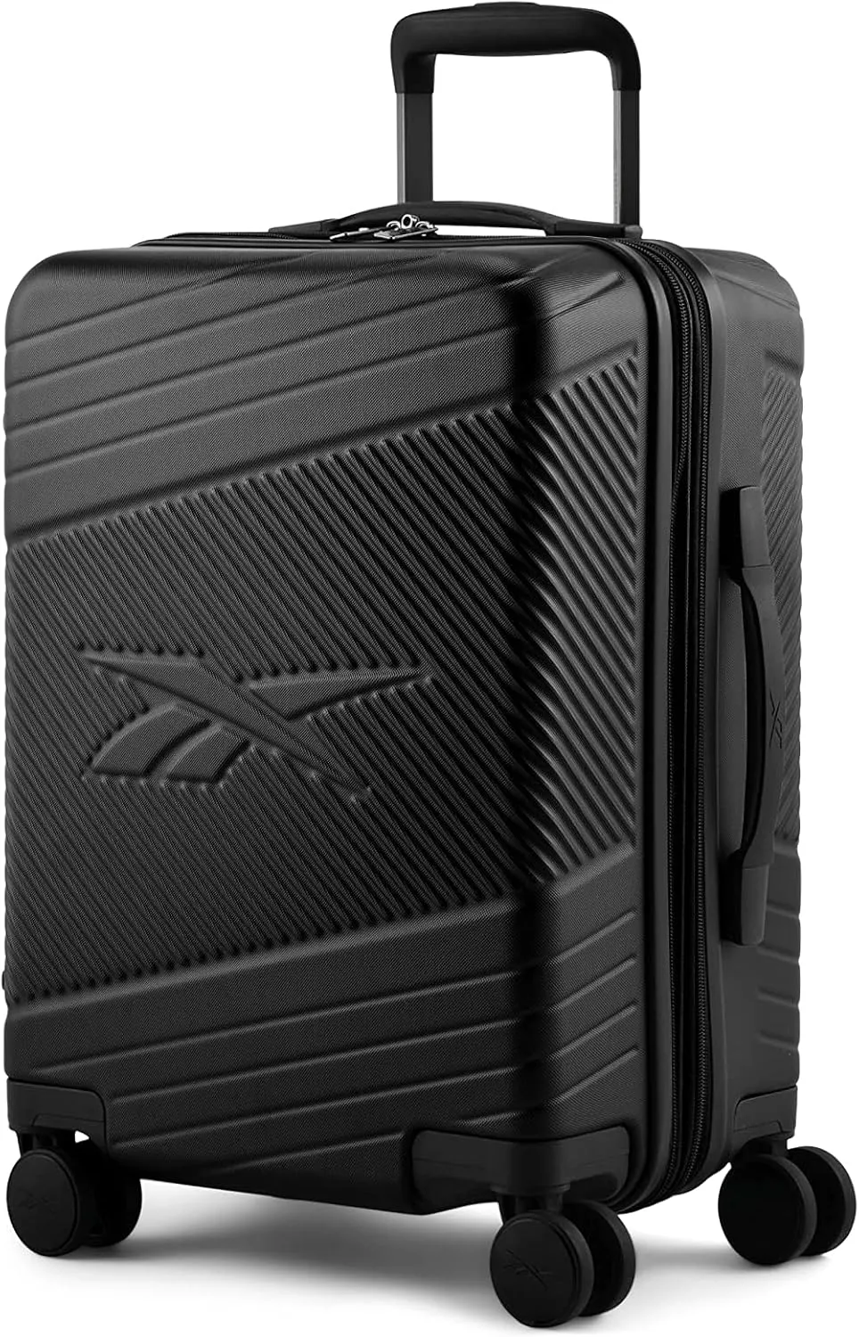 Reebok Go Collection 20 Inch Hard Shell Spinner Carry On Luggage for Airplanes, ABS/PC Hardside Suitcase with 360-Degree Spinner Wheels, Retractable Handle, Airline Approved, Black