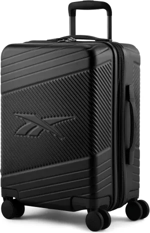 Reebok Go Collection 20 Inch Hard Shell Spinner Carry On Luggage for Airplanes, ABS/PC Hardside Suitcase with 360-Degree Spinner Wheels, Retractable Handle, Airline Approved, Black